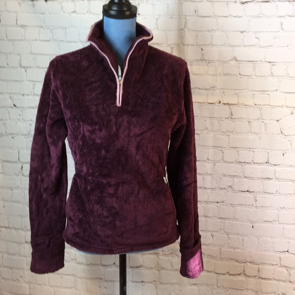 The North Face fuzzy purple pullover w mitten cuff